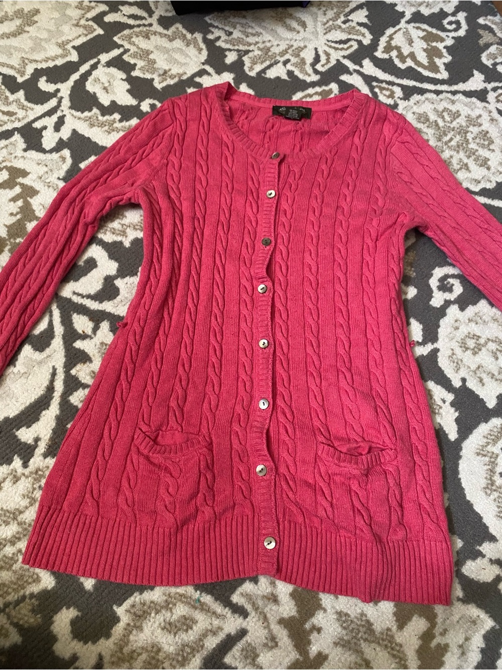 Eddie Bauer Pink Cable-Knit Button Cardigan